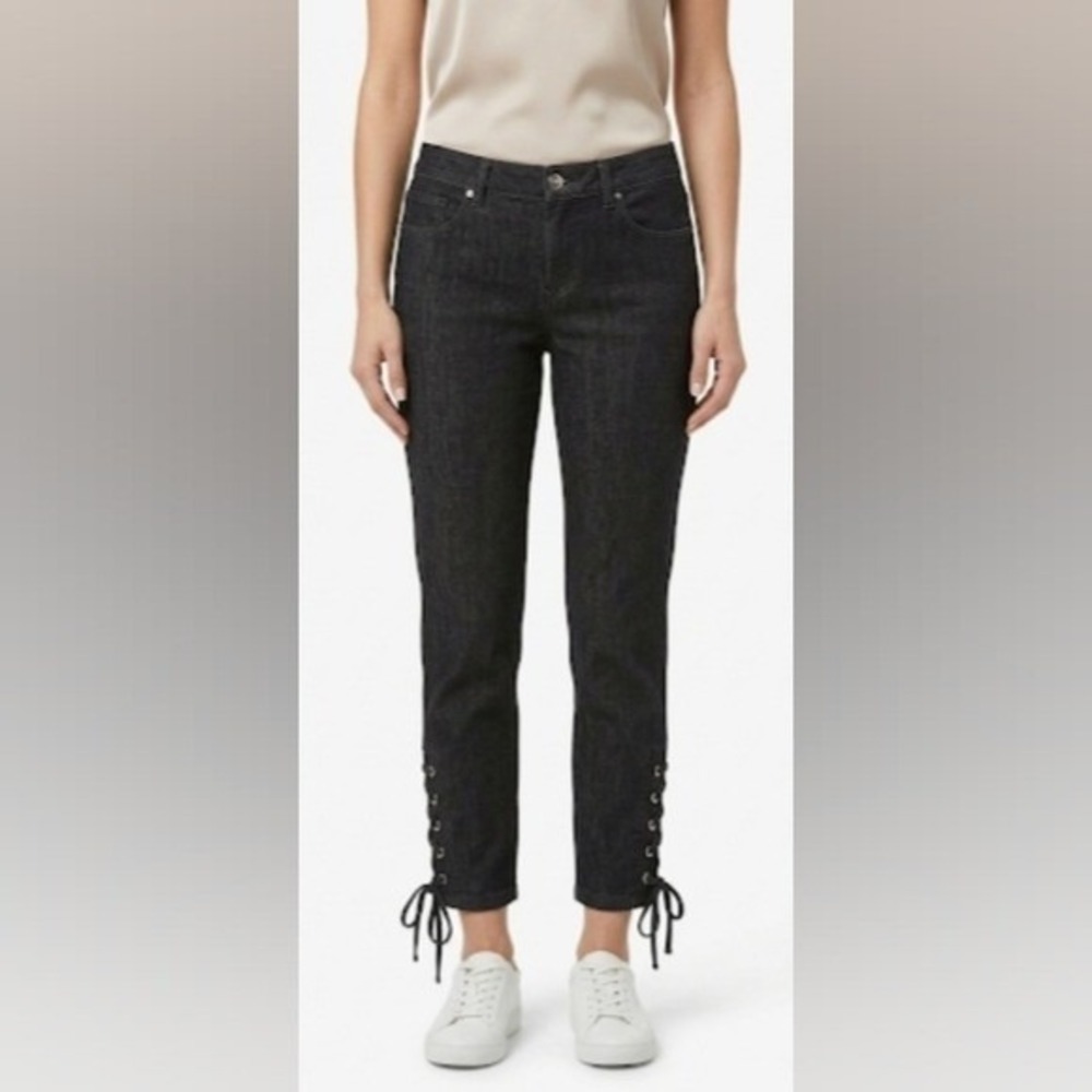 NWT Michael Michael Kors Black Cropped Jeans With Side Leg Tie‎ Size 2
